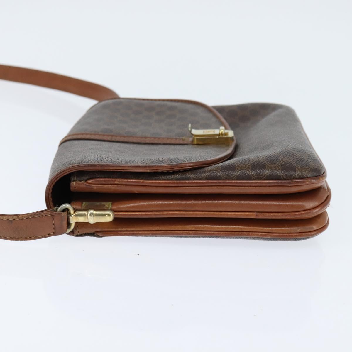 CELINE Macadam Canvas Shoulder Bag PVC Leather Brown Gold Auth 148183