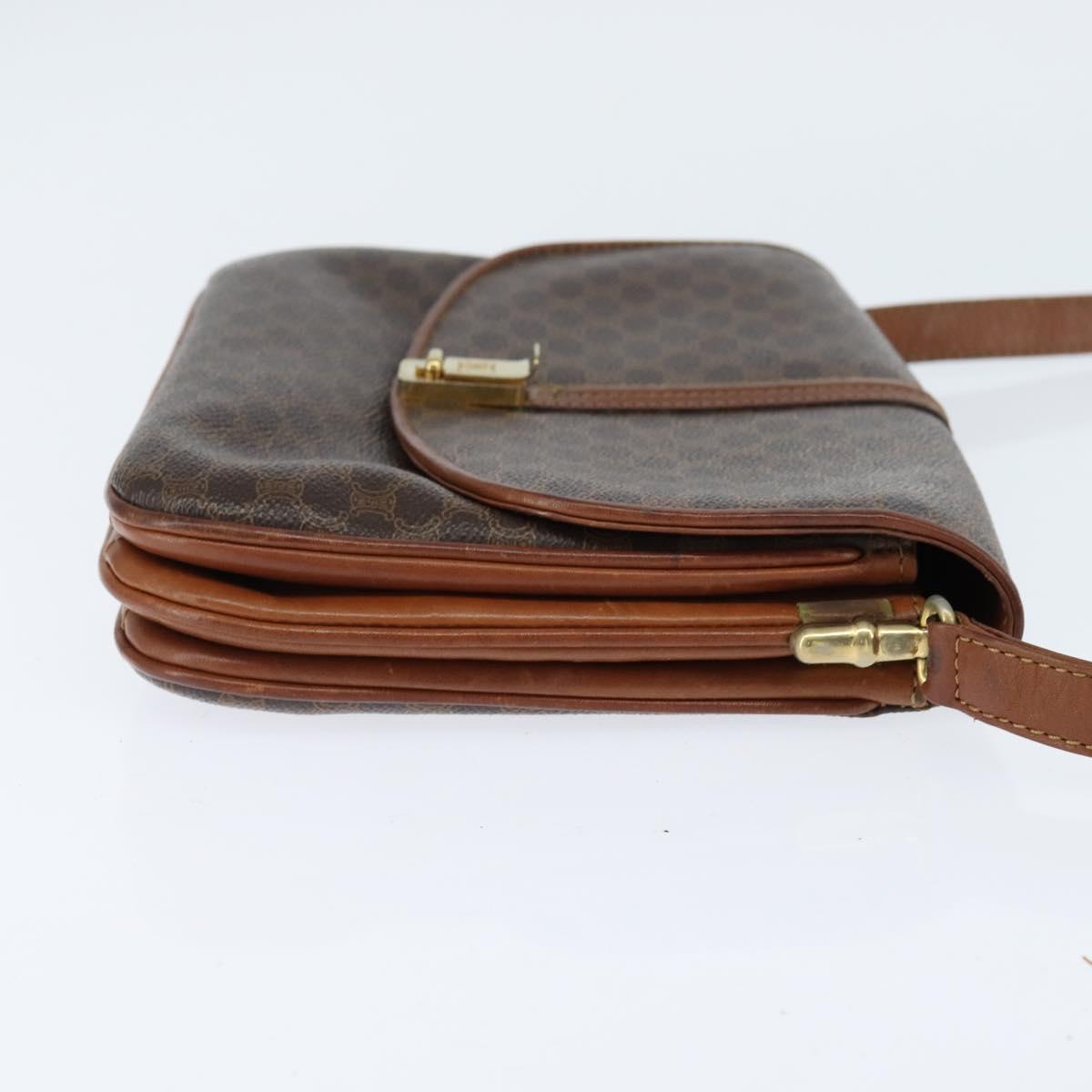 CELINE Macadam Canvas Shoulder Bag PVC Leather Brown Gold Auth 148183