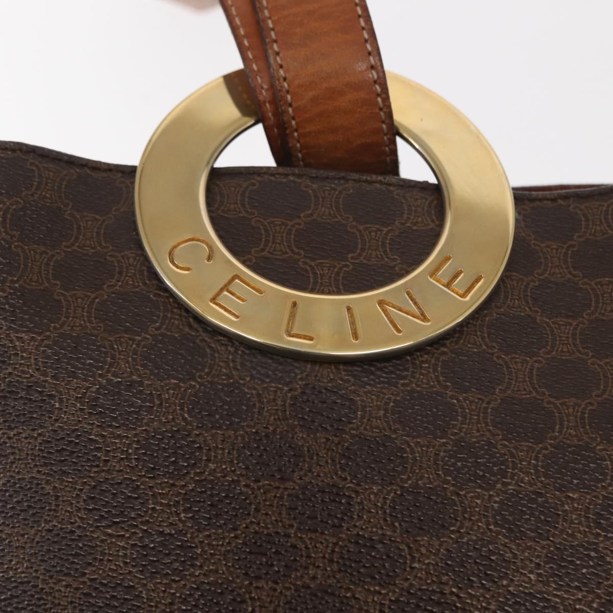 CELINE Macadam Canvas Circle Shoulder Bag PVC Leather Brown Gold Auth 148185