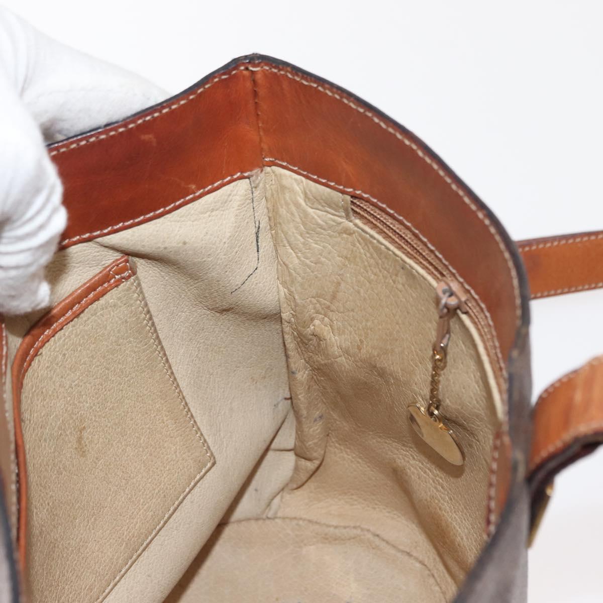 CELINE Macadam Canvas Circle Shoulder Bag PVC Leather Brown Gold Auth 148185