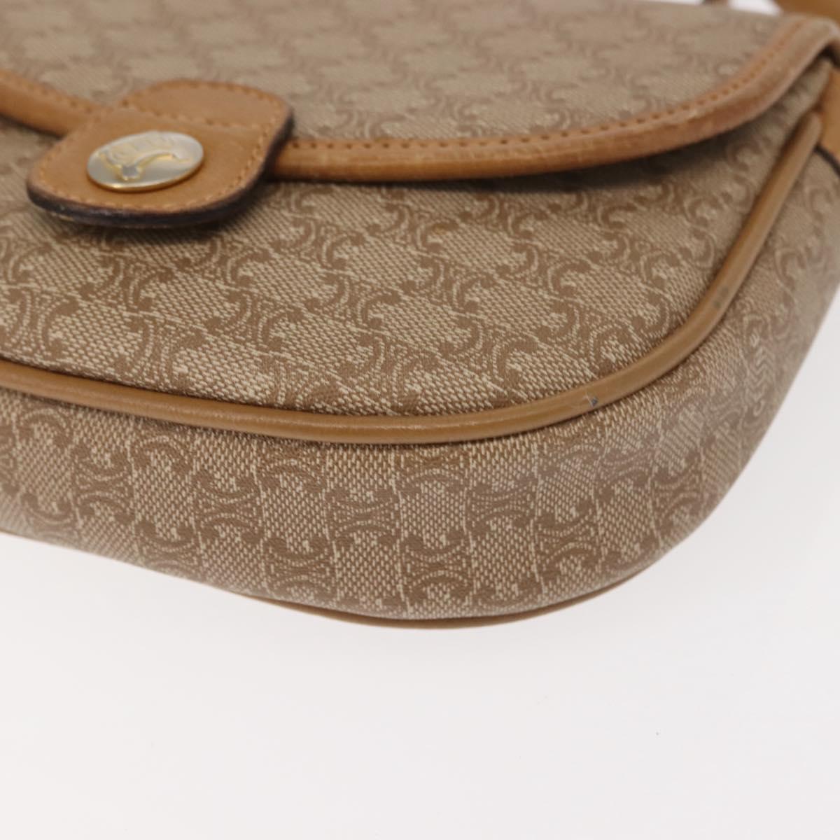 CELINE Macadam Canvas Shoulder Bag PVC Beige Gold Auth 148186