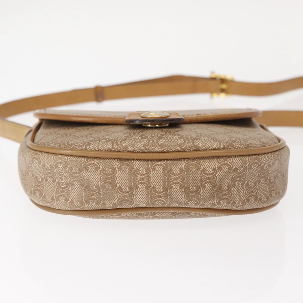CELINE Macadam Canvas Shoulder Bag PVC Beige Gold Auth 148186