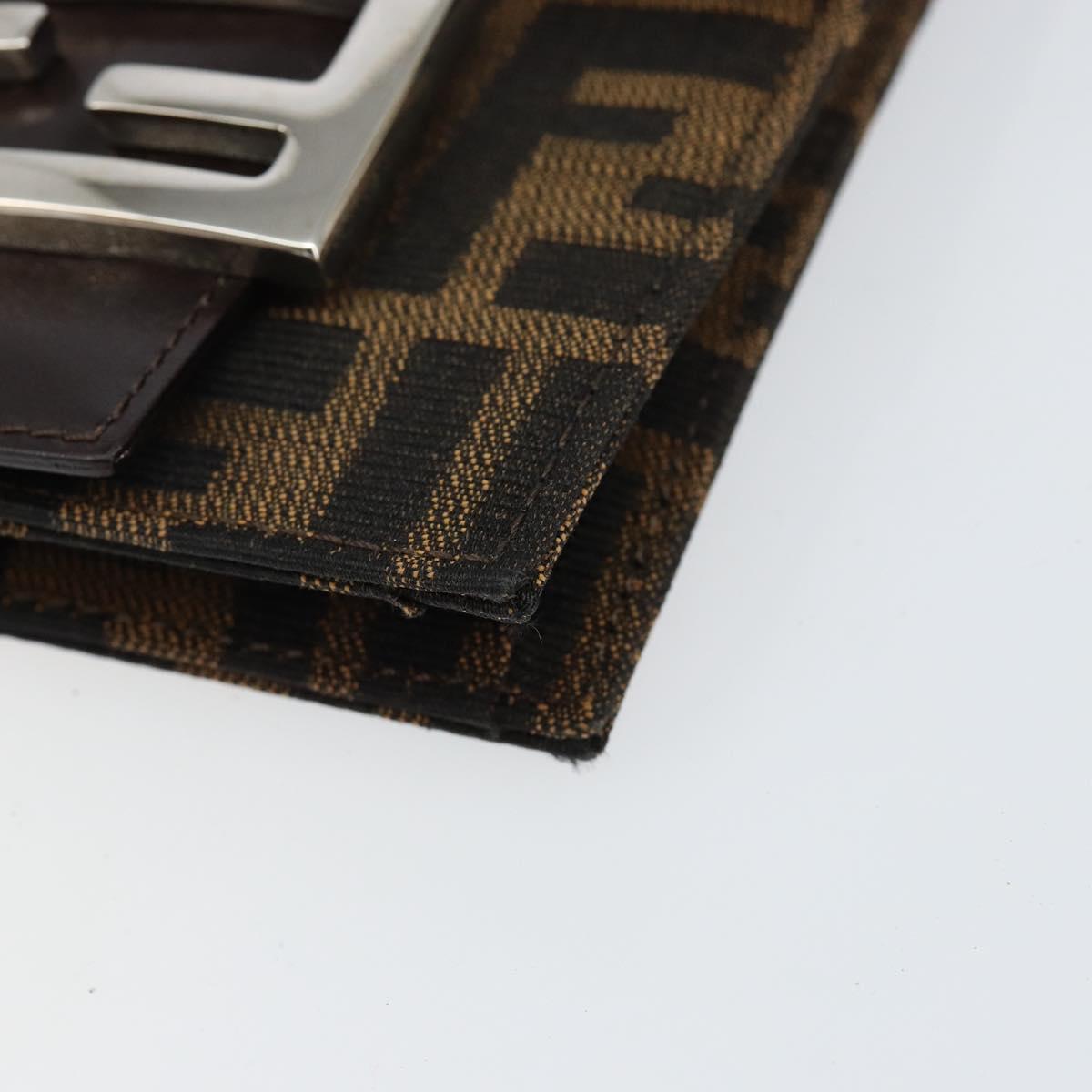 FENDI Zucca Canvas Mamma Baguette Shoulder Bag Black Brown Silver Auth 148188