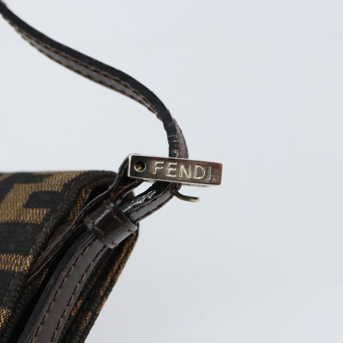 FENDI Zucca Canvas Mamma Baguette Shoulder Bag Black Brown Silver Auth 148188