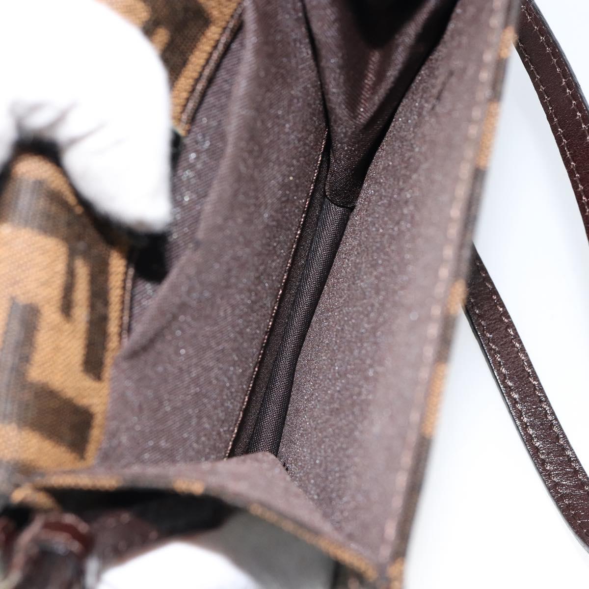 FENDI Zucca Canvas Mamma Baguette Shoulder Bag Black Brown Silver Auth 148188