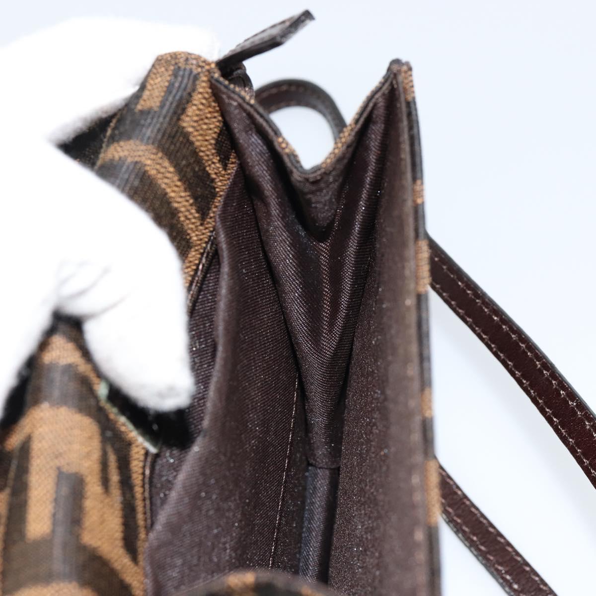 FENDI Zucca Canvas Mamma Baguette Shoulder Bag Black Brown Silver Auth 148188