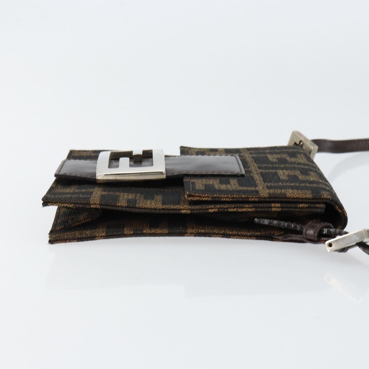 FENDI Zucca Canvas Mamma Baguette Shoulder Bag Black Brown Silver Auth 148188