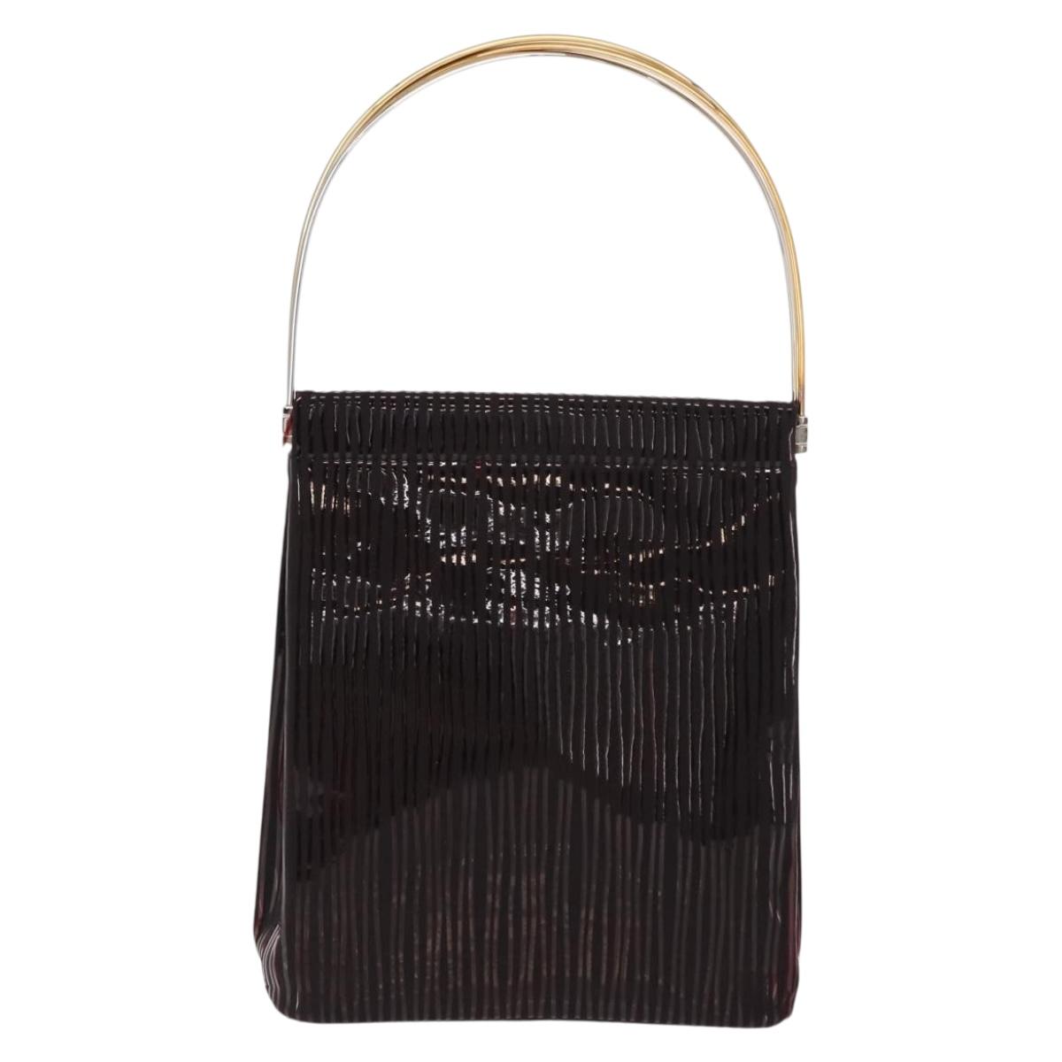 CARTIER Trinity Hand Bag Nylon Black Gold Auth 148194