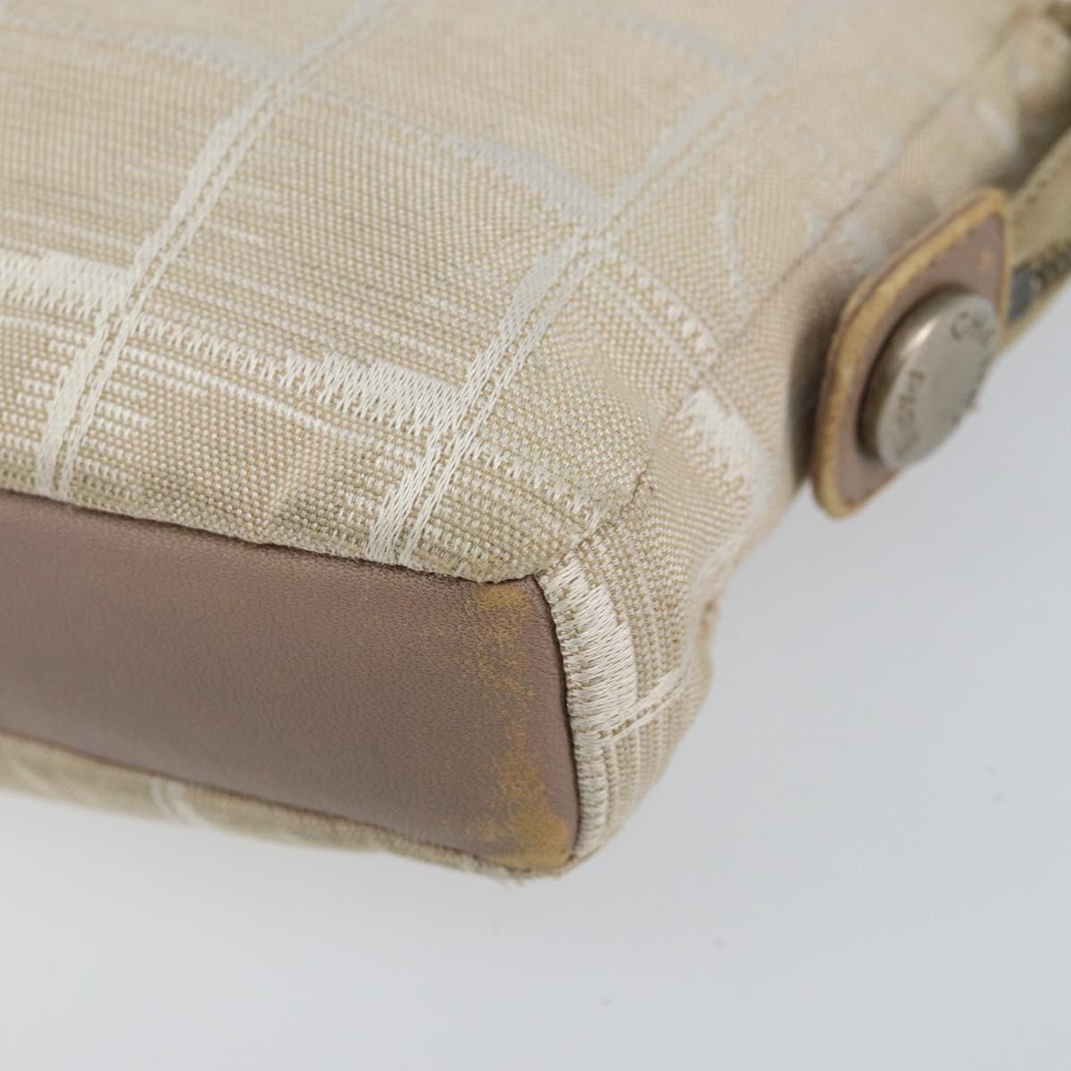 CHANEL New Travel Line Pouch Nylon Beige CC Auth 148196