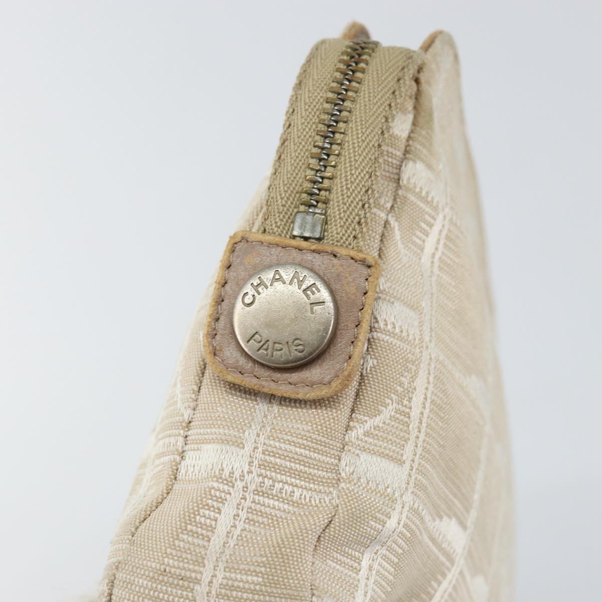 CHANEL New Travel Line Pouch Nylon Beige CC Auth 148196