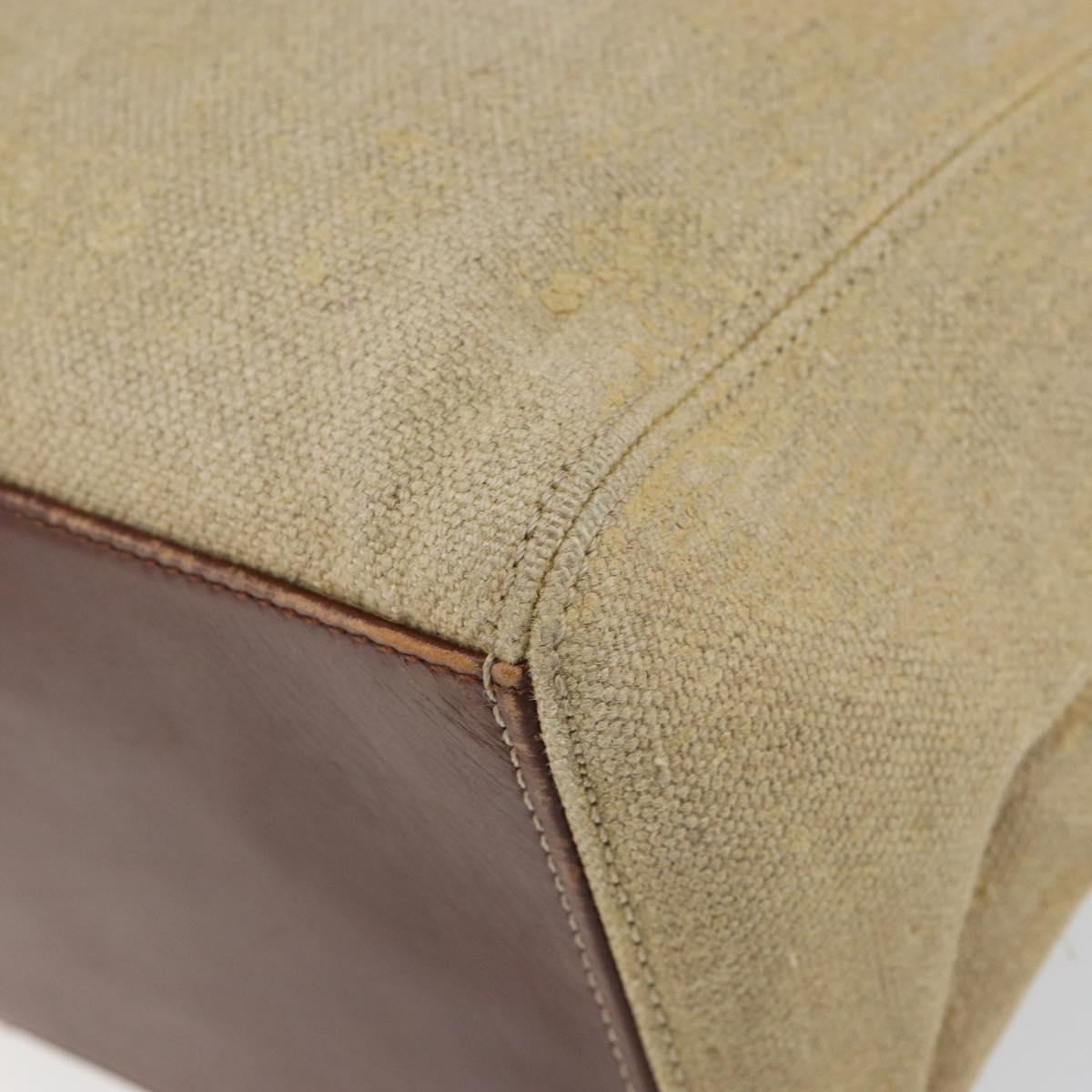 CHANEL Tote Bag Canvas Leather Beige Gold CC Auth 148197