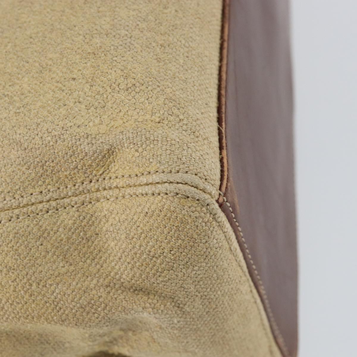 CHANEL Tote Bag Canvas Leather Beige Gold CC Auth 148197