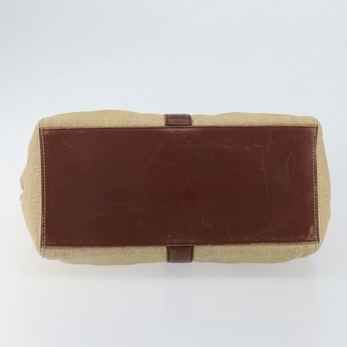 CHANEL Tote Bag Canvas Leather Beige Gold CC Auth 148197