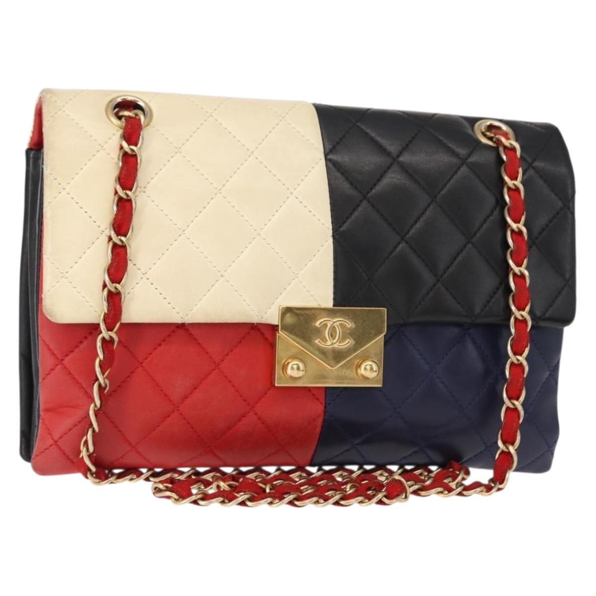 CHANEL Matelasse Chain Pagoda Bag Lamb Skin Multicolor Gold CC Auth 148199