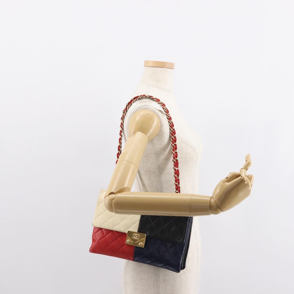 CHANEL Matelasse Chain Pagoda Bag Lamb Skin Multicolor Gold CC Auth 148199