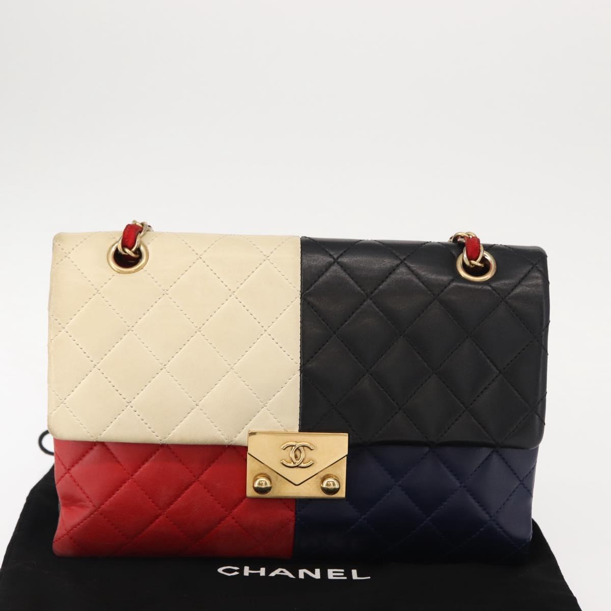 CHANEL Matelasse Chain Pagoda Bag Lamb Skin Multicolor Gold CC Auth 148199