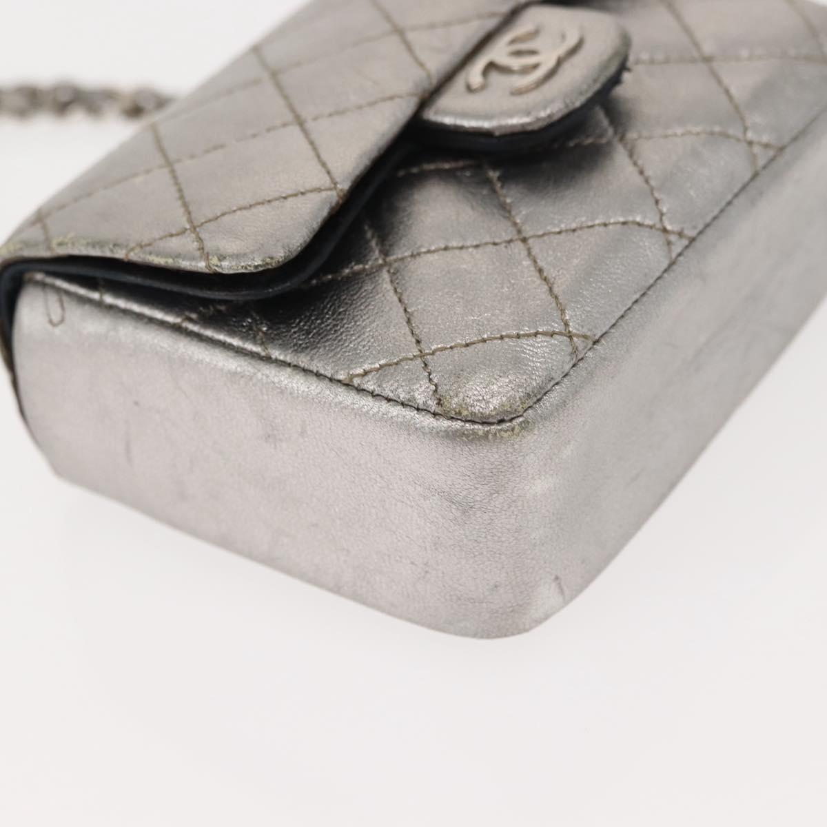 CHANEL Matelasse Chain Hand Bag Lamb Skin Silver CC Auth 148202