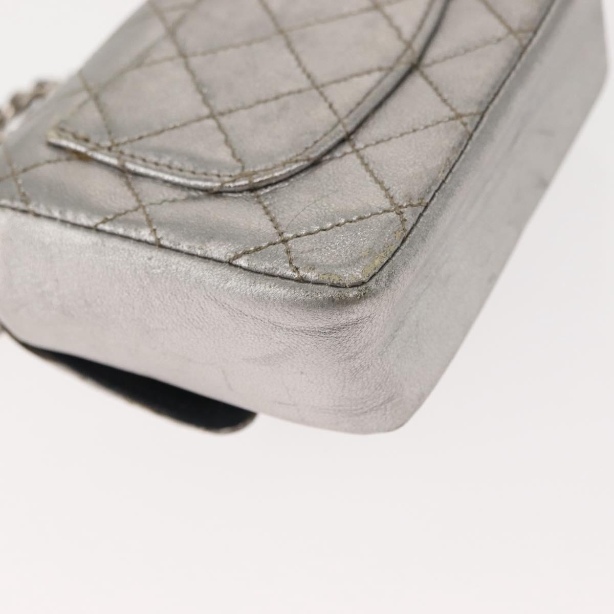 CHANEL Matelasse Chain Hand Bag Lamb Skin Silver CC Auth 148202