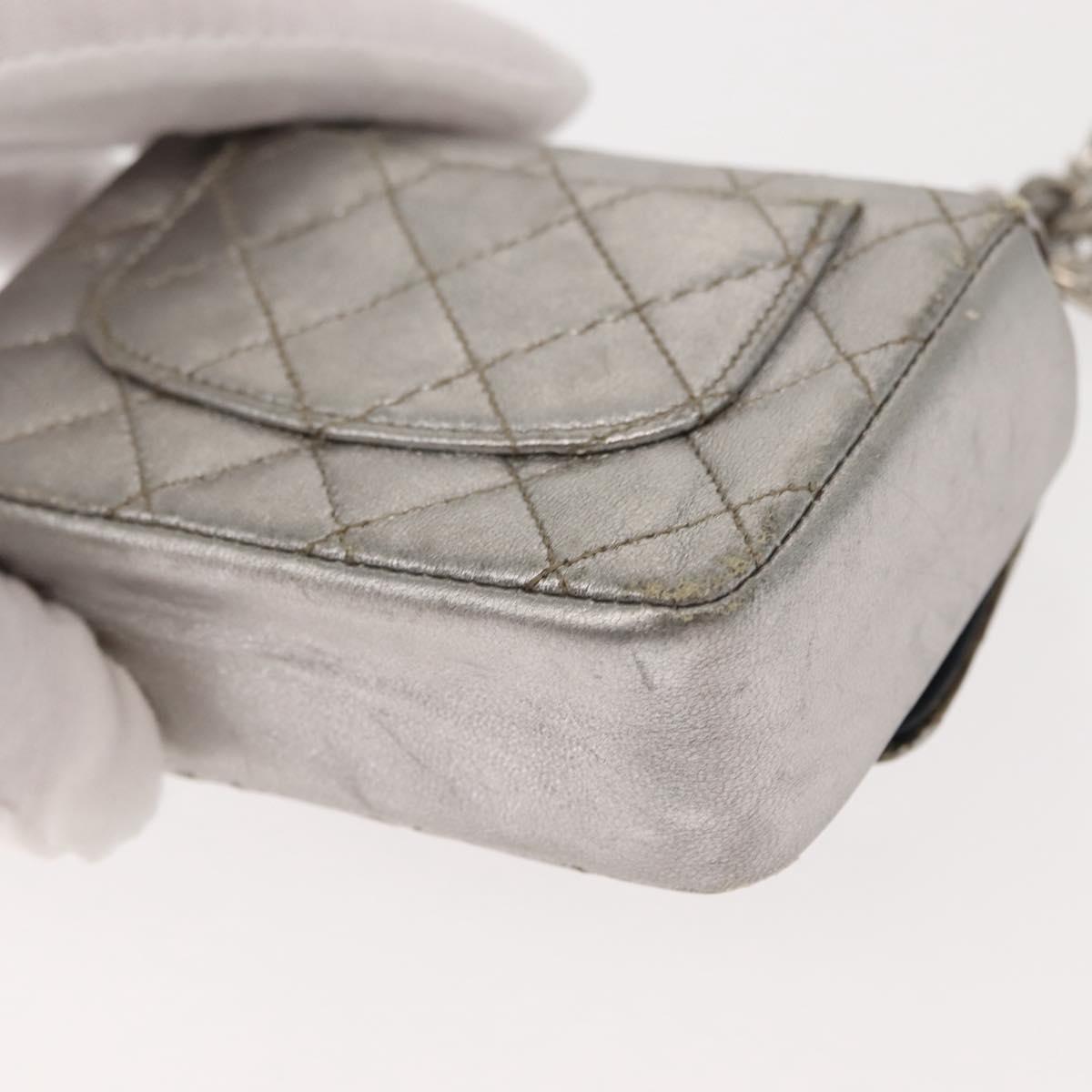 CHANEL Matelasse Chain Hand Bag Lamb Skin Silver CC Auth 148202