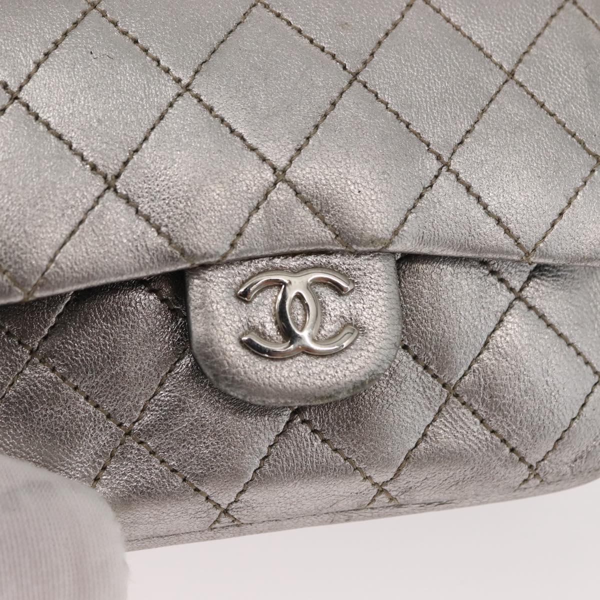 CHANEL Matelasse Chain Hand Bag Lamb Skin Silver CC Auth 148202