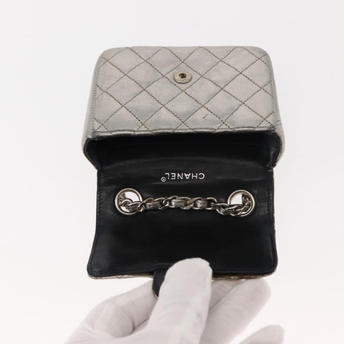 CHANEL Matelasse Chain Hand Bag Lamb Skin Silver CC Auth 148202