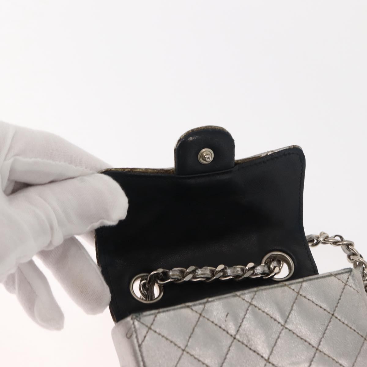 CHANEL Matelasse Chain Hand Bag Lamb Skin Silver CC Auth 148202