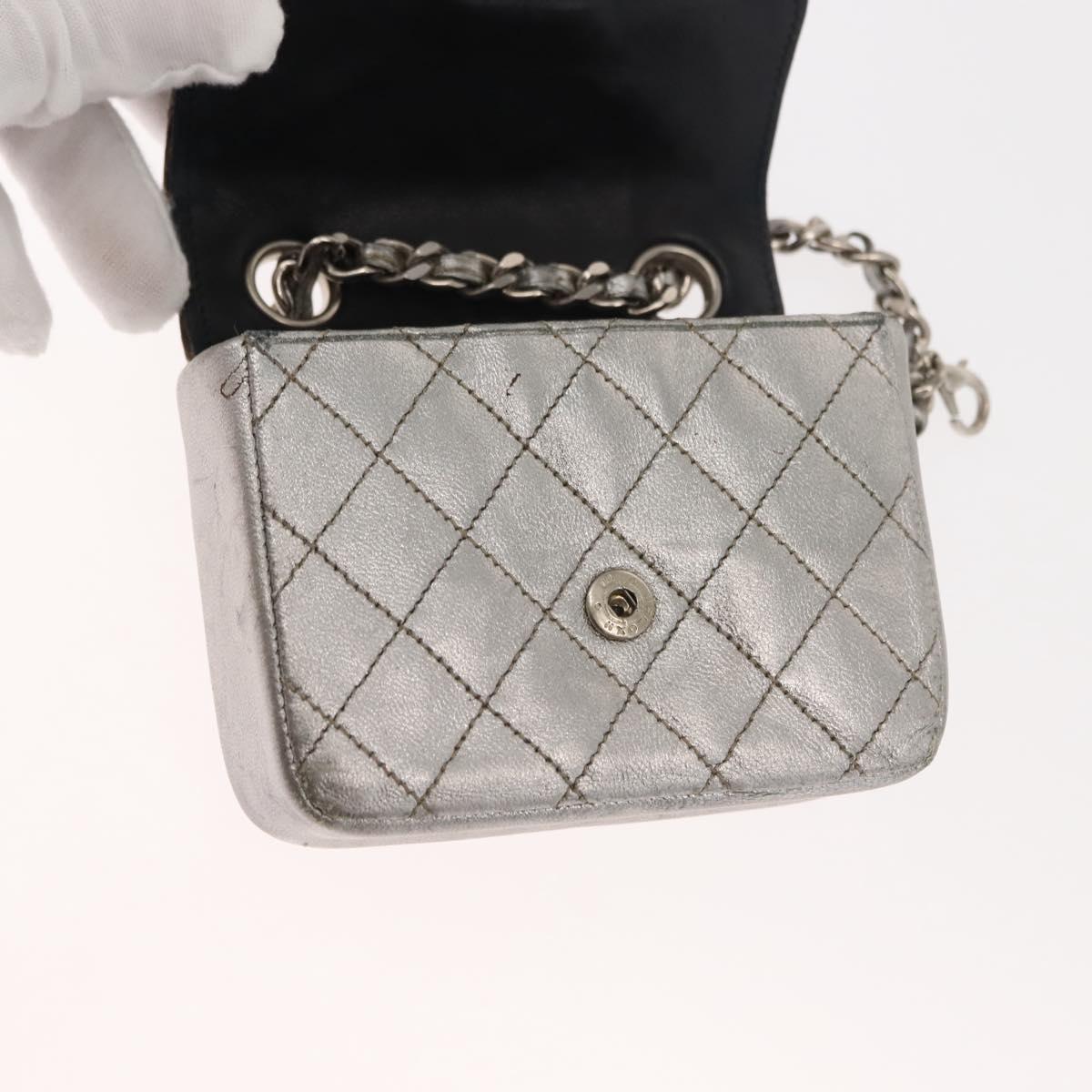 CHANEL Matelasse Chain Hand Bag Lamb Skin Silver CC Auth 148202