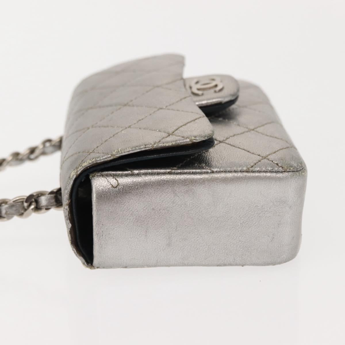 CHANEL Matelasse Chain Hand Bag Lamb Skin Silver CC Auth 148202