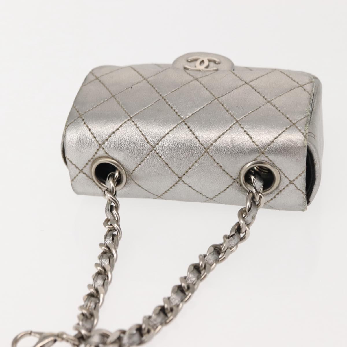CHANEL Matelasse Chain Hand Bag Lamb Skin Silver CC Auth 148202