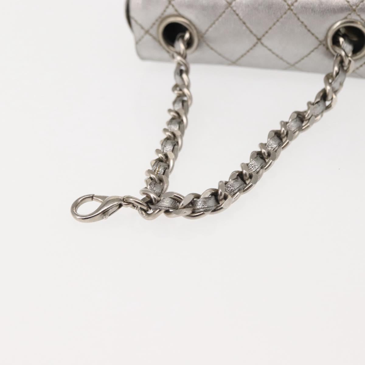 CHANEL Matelasse Chain Hand Bag Lamb Skin Silver CC Auth 148202