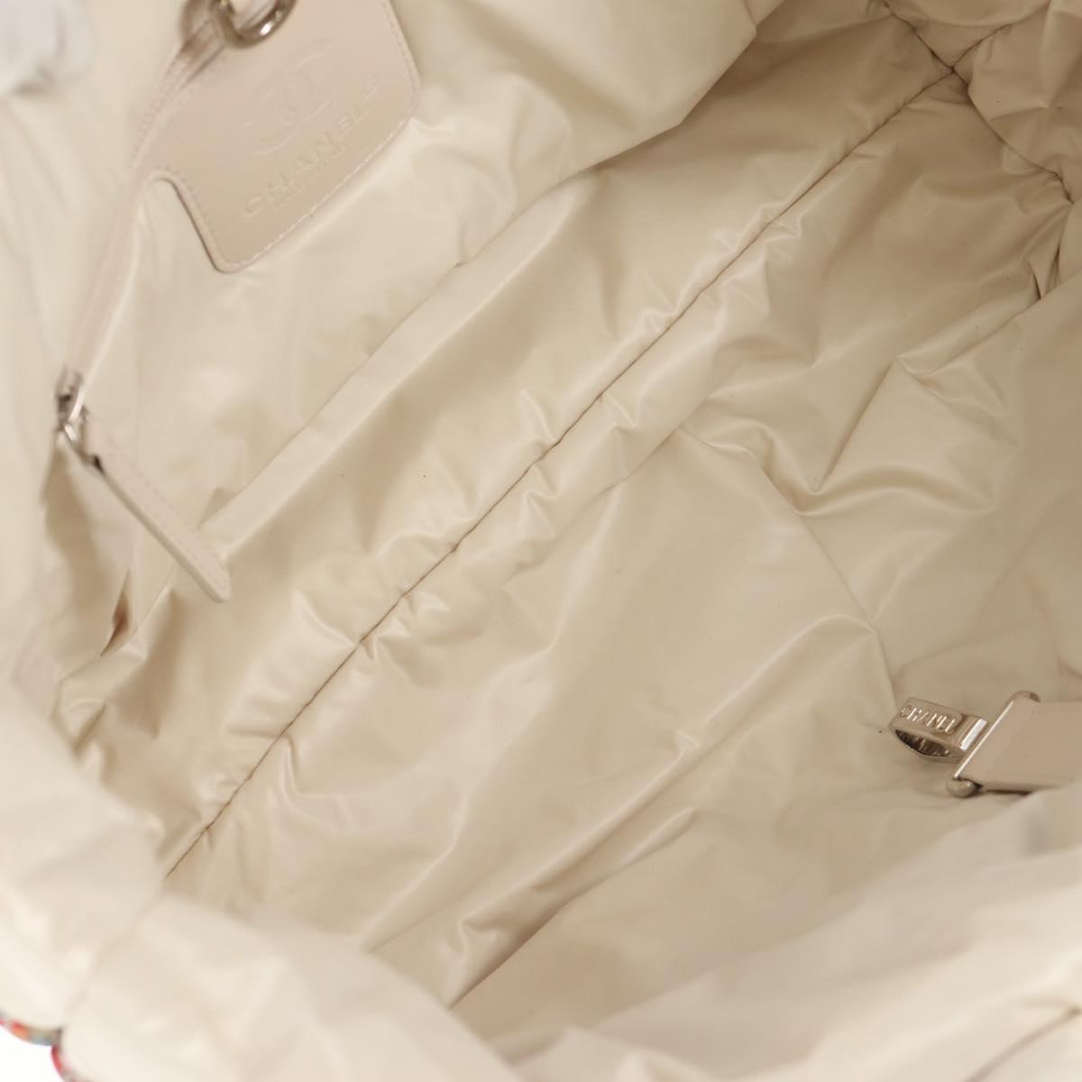 CHANEL Cococoon Tote Bag Nylon White Silver CC Auth 148203V