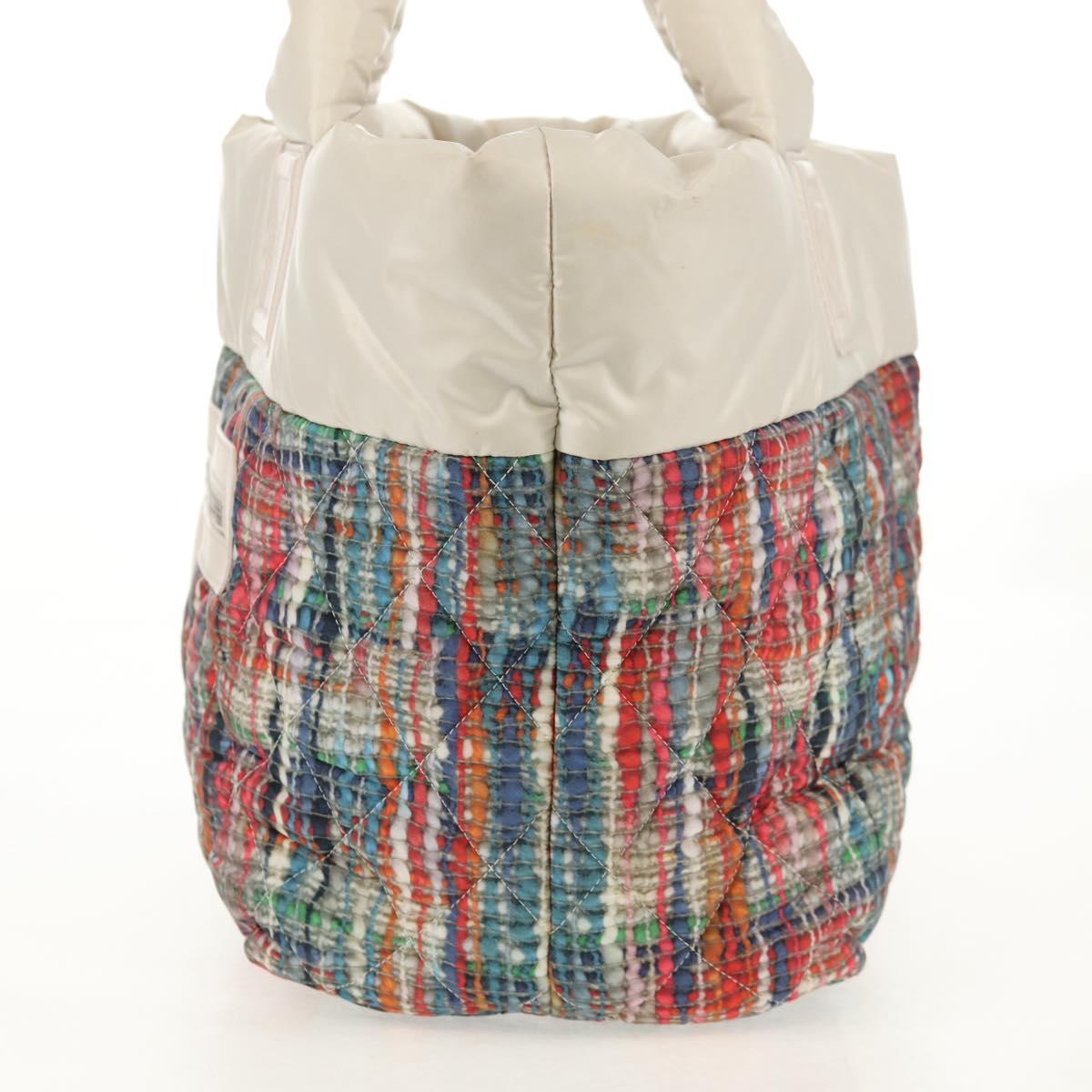 CHANEL Cococoon Tote Bag Nylon White Silver CC Auth 148203V