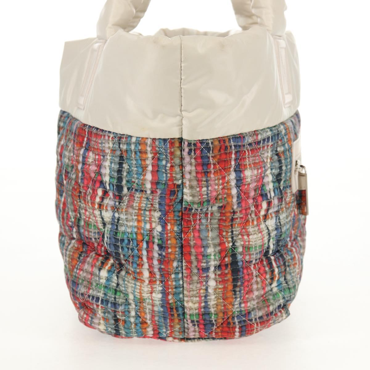 CHANEL Cococoon Tote Bag Nylon White Silver CC Auth 148203V