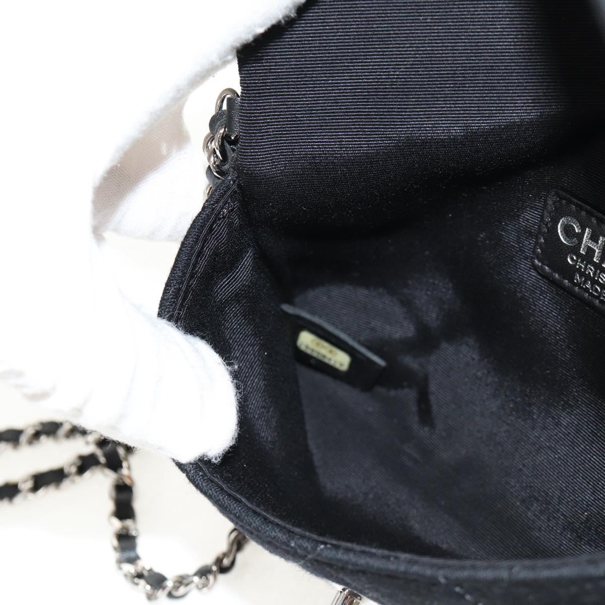 CHANEL Chain Shoulder Bag Cotton Black Silver CC Auth 148204V