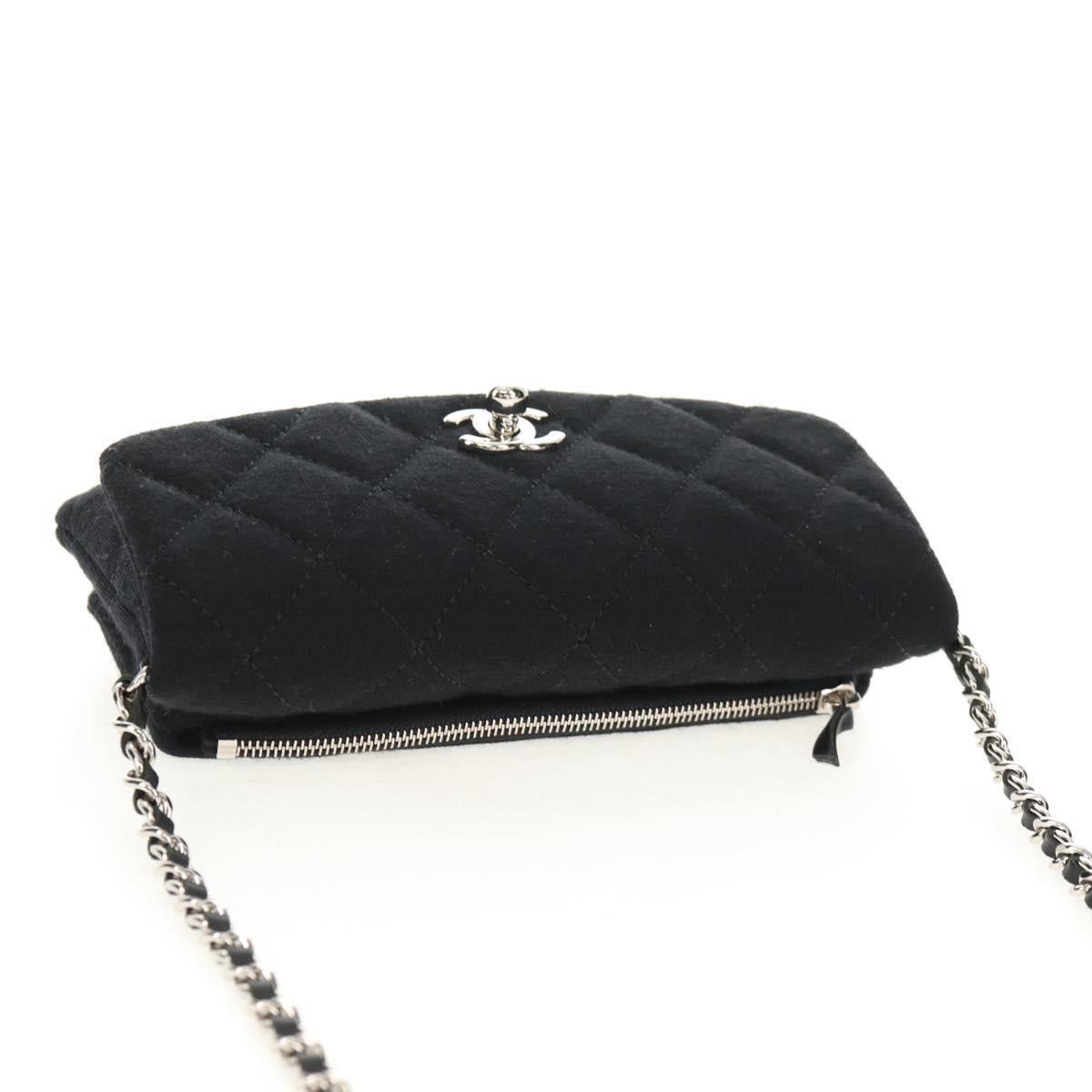 CHANEL Chain Shoulder Bag Cotton Black Silver CC Auth 148204V