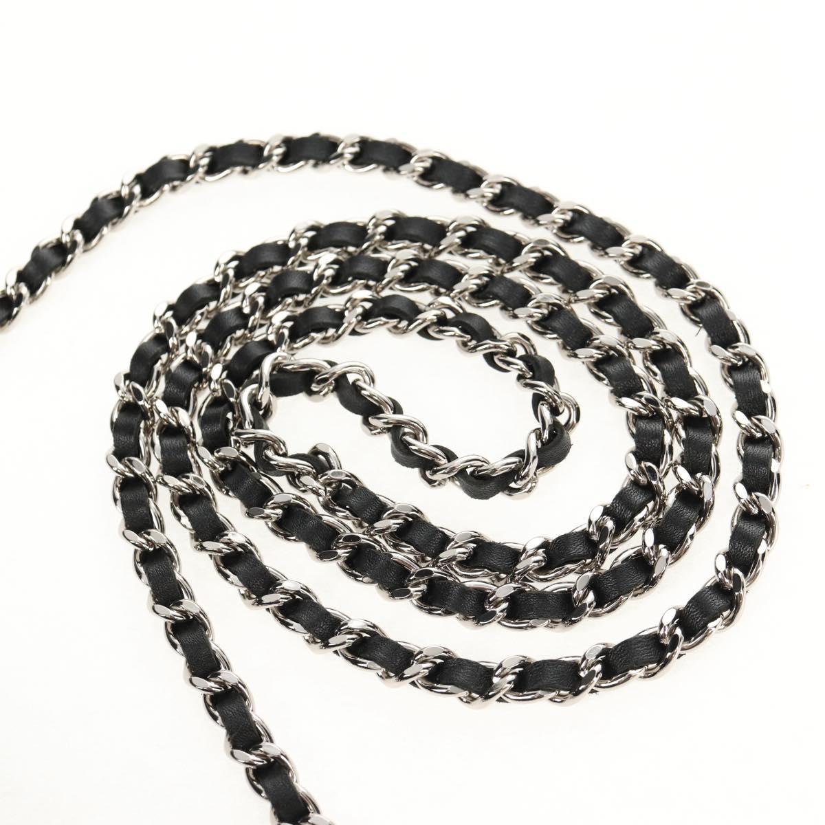 CHANEL Chain Shoulder Bag Cotton Black Silver CC Auth 148204V