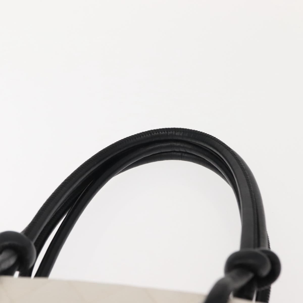 CHANEL Cambon Line Tote Bag Lamb Skin White Silver CC Auth 148211