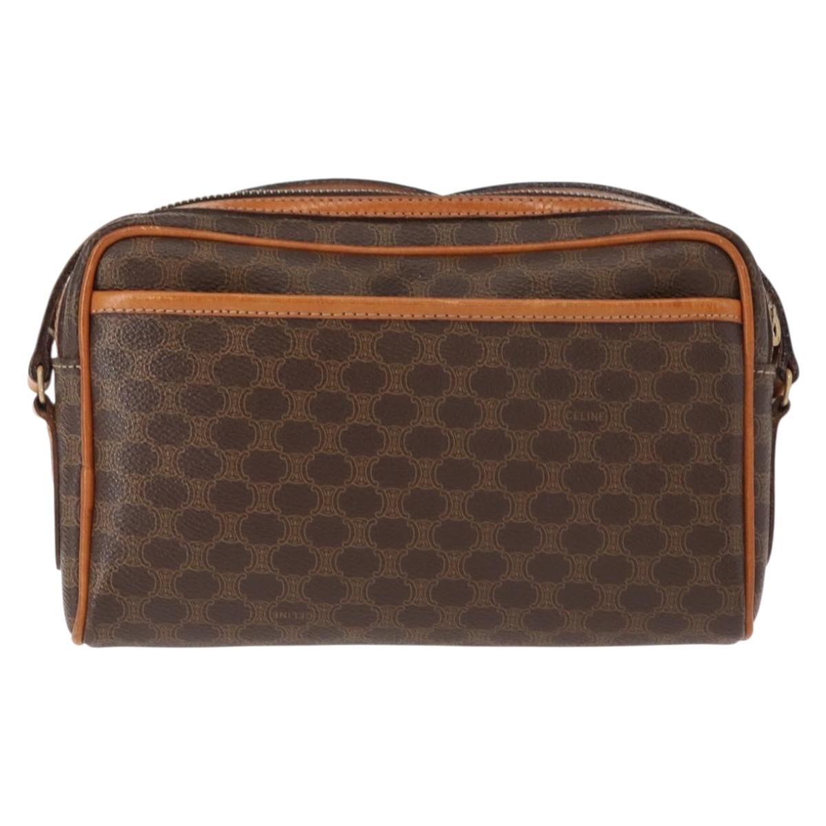 CELINE Macadam Canvas Shoulder Bag PVC Brown Gold Auth 148213