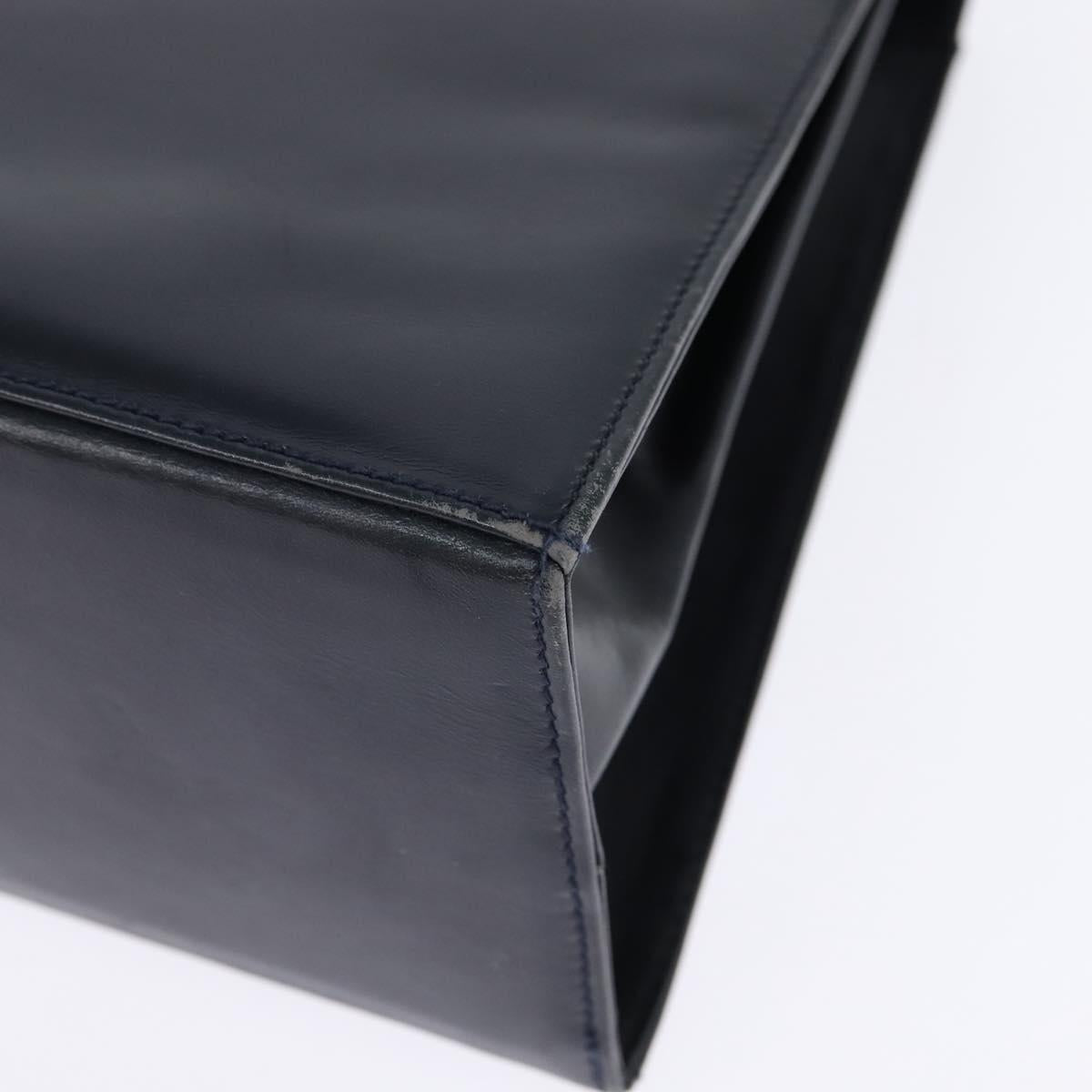 Salvatore Ferragamo Gancini Hand Bag Leather Navy Gold Auth 148230