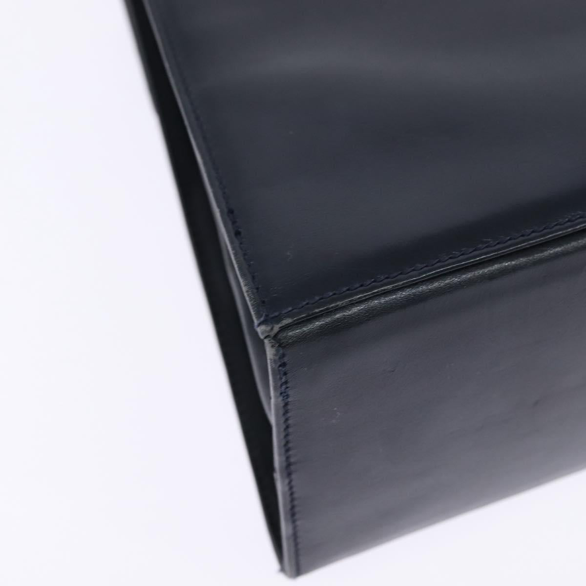 Salvatore Ferragamo Gancini Hand Bag Leather Navy Gold Auth 148230