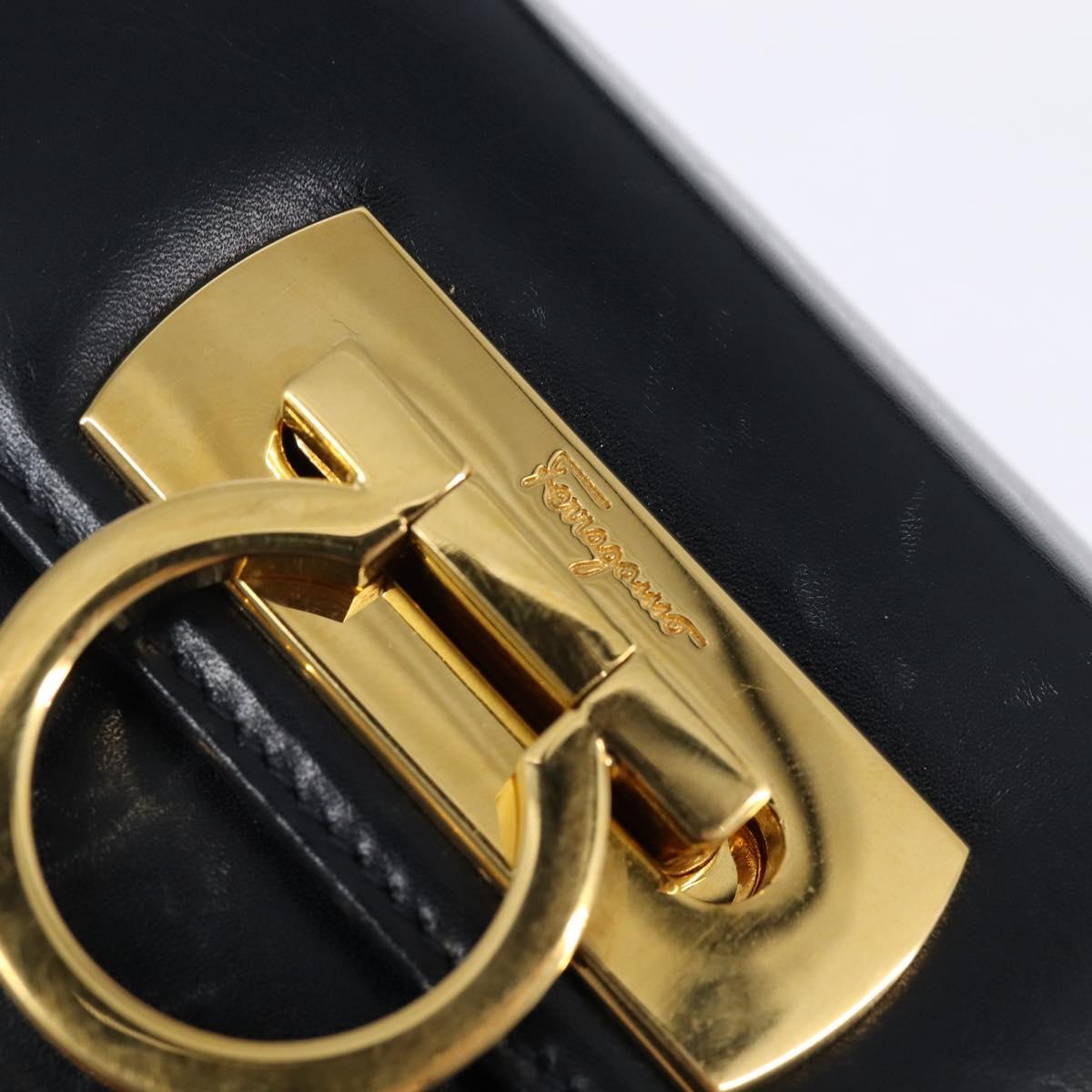 Salvatore Ferragamo Gancini Hand Bag Leather Navy Gold Auth 148230