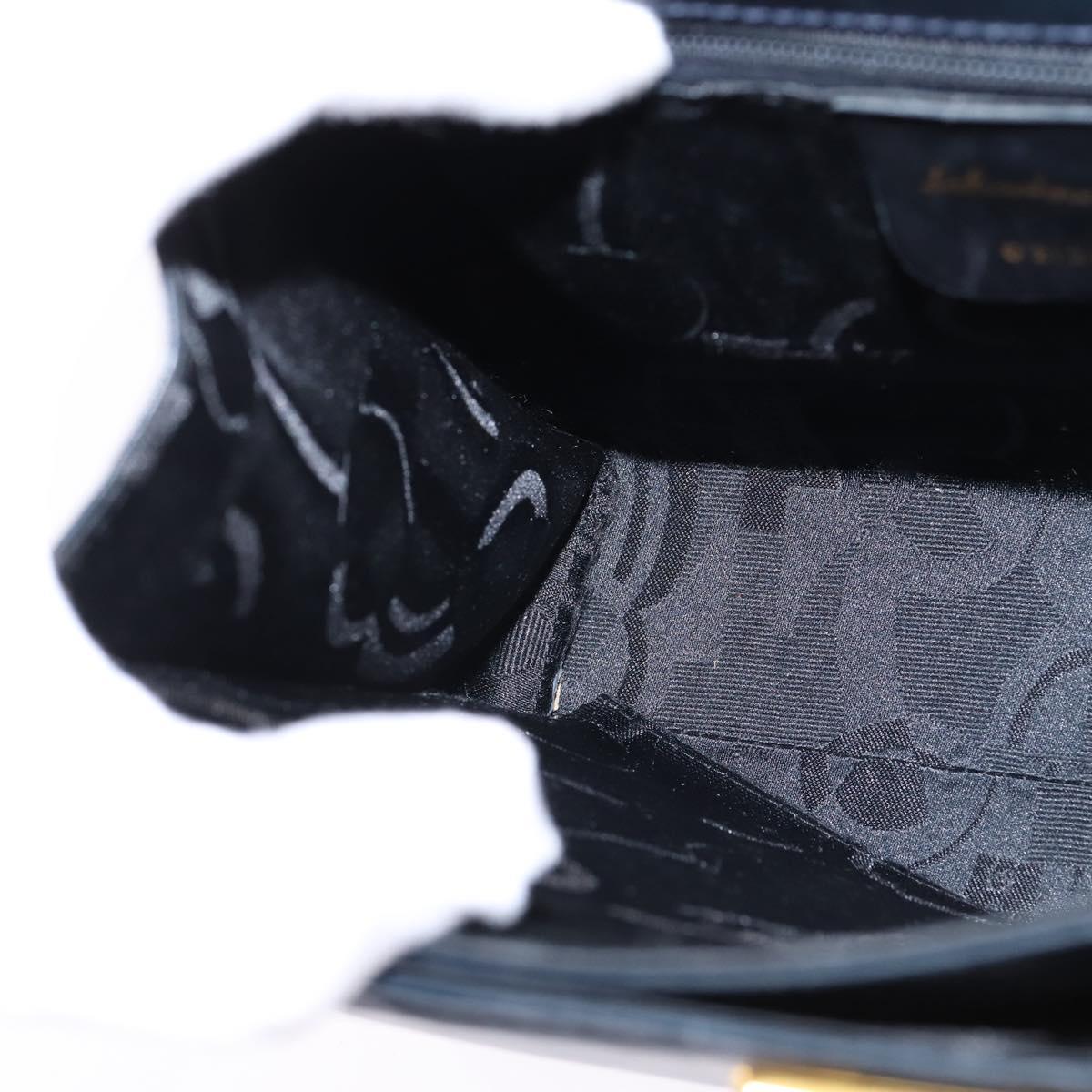 Salvatore Ferragamo Gancini Hand Bag Leather Navy Gold Auth 148230