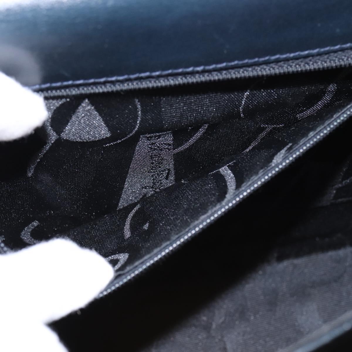 Salvatore Ferragamo Gancini Hand Bag Leather Navy Gold Auth 148230