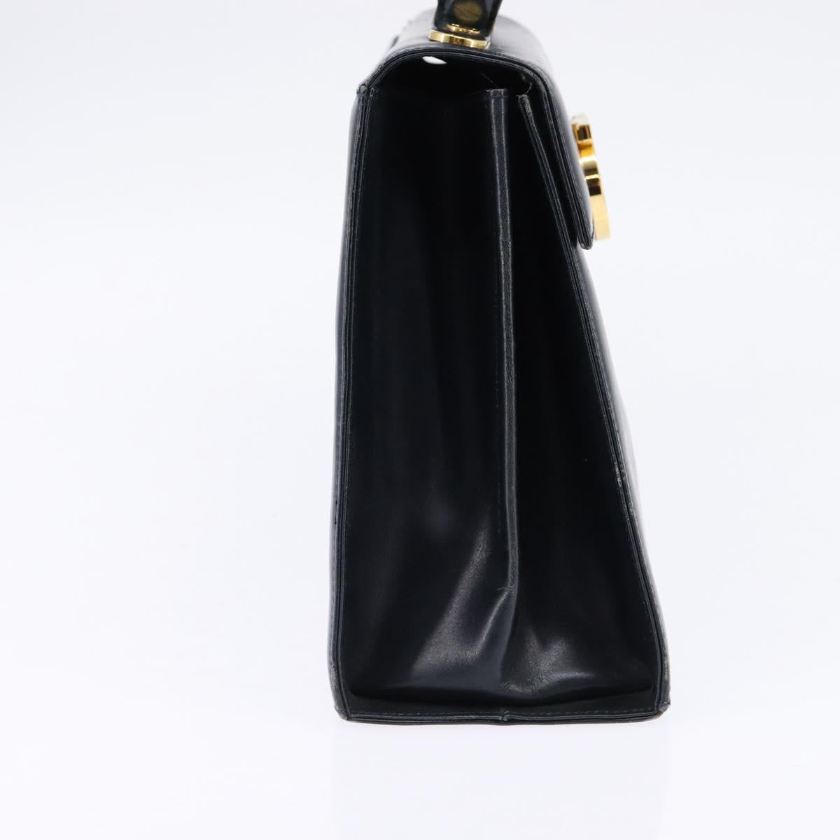 Salvatore Ferragamo Gancini Hand Bag Leather Navy Gold Auth 148230