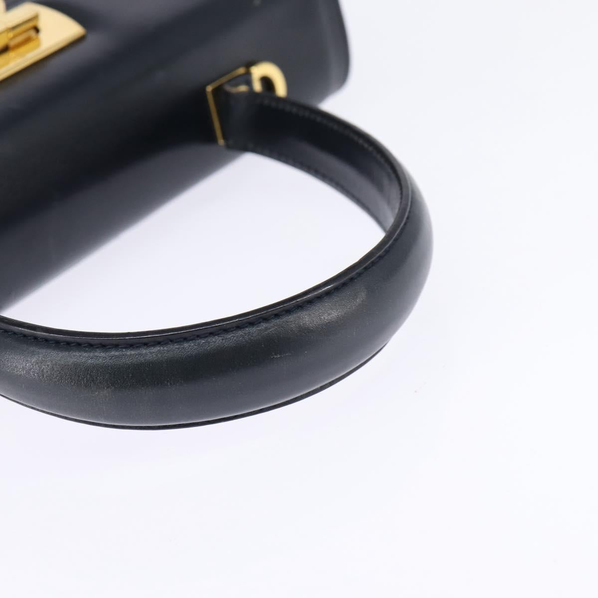 Salvatore Ferragamo Gancini Hand Bag Leather Navy Gold Auth 148230