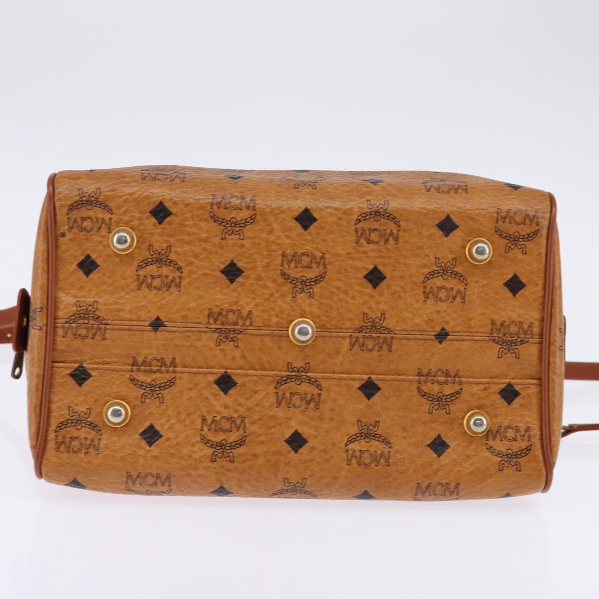 MCM Logogram Vicetos Boston Bag PVC 2way Brown Gold Auth 148233