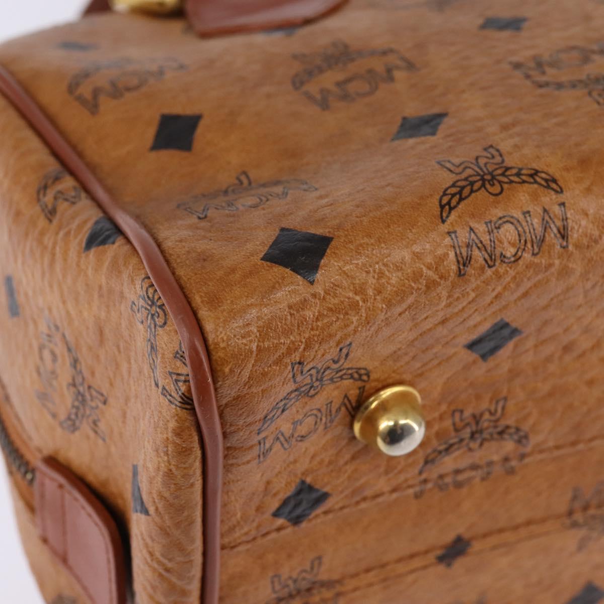 MCM Logogram Vicetos Boston Bag PVC 2way Brown Gold Auth 148233