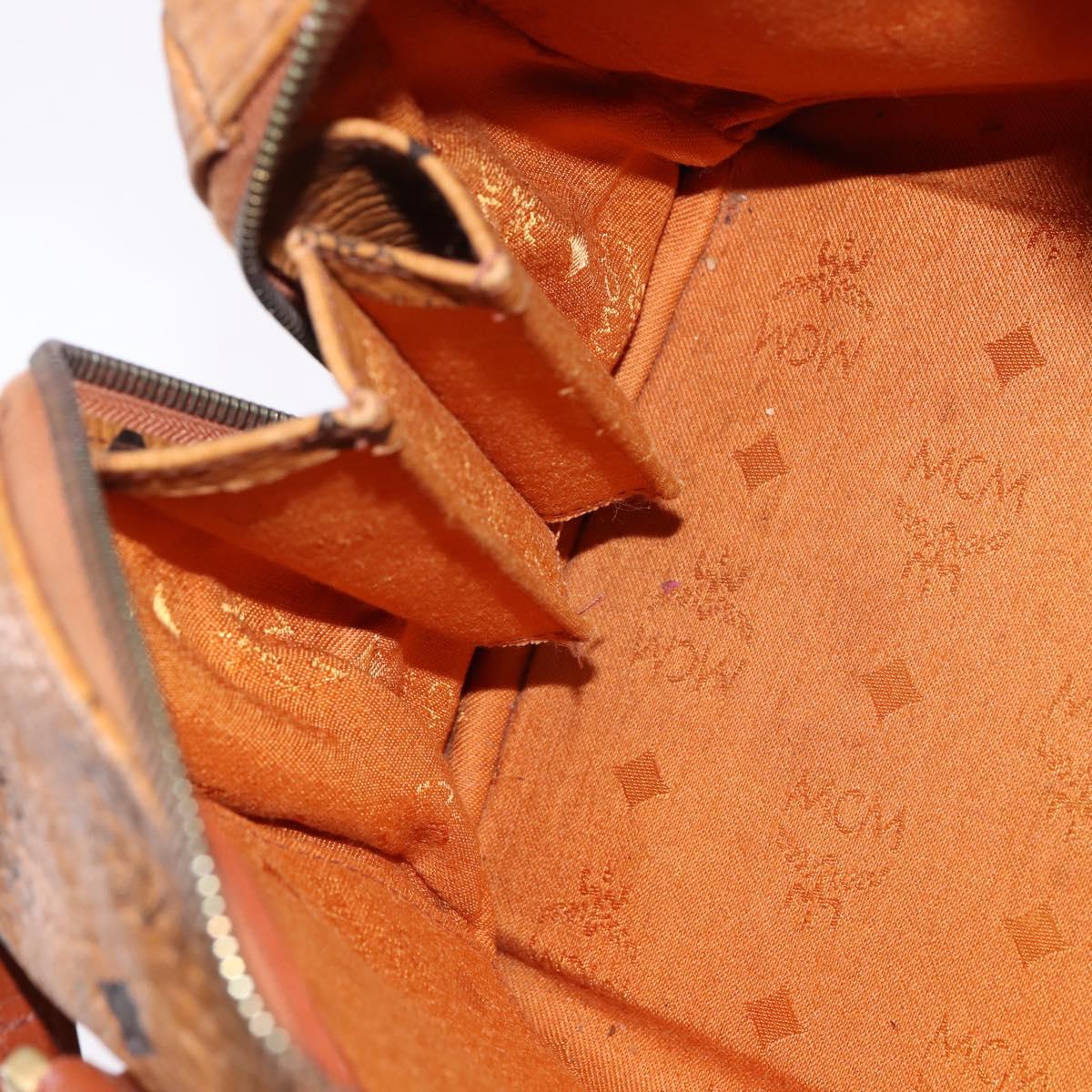 MCM Logogram Vicetos Boston Bag PVC 2way Brown Gold Auth 148233