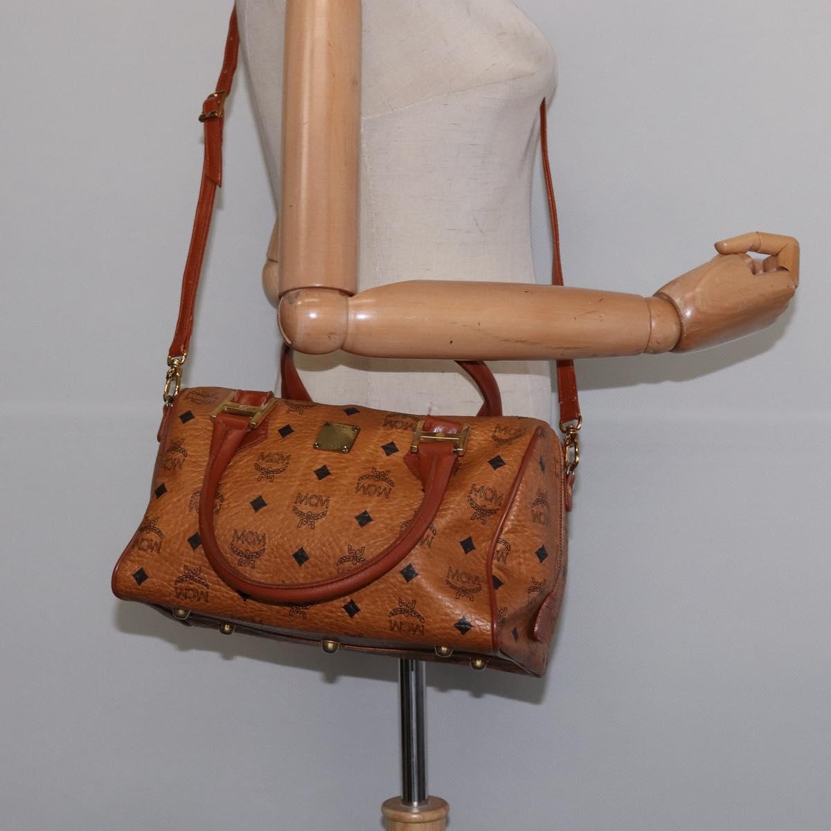 MCM Logogram Vicetos Boston Bag PVC 2way Brown Gold Auth 148233