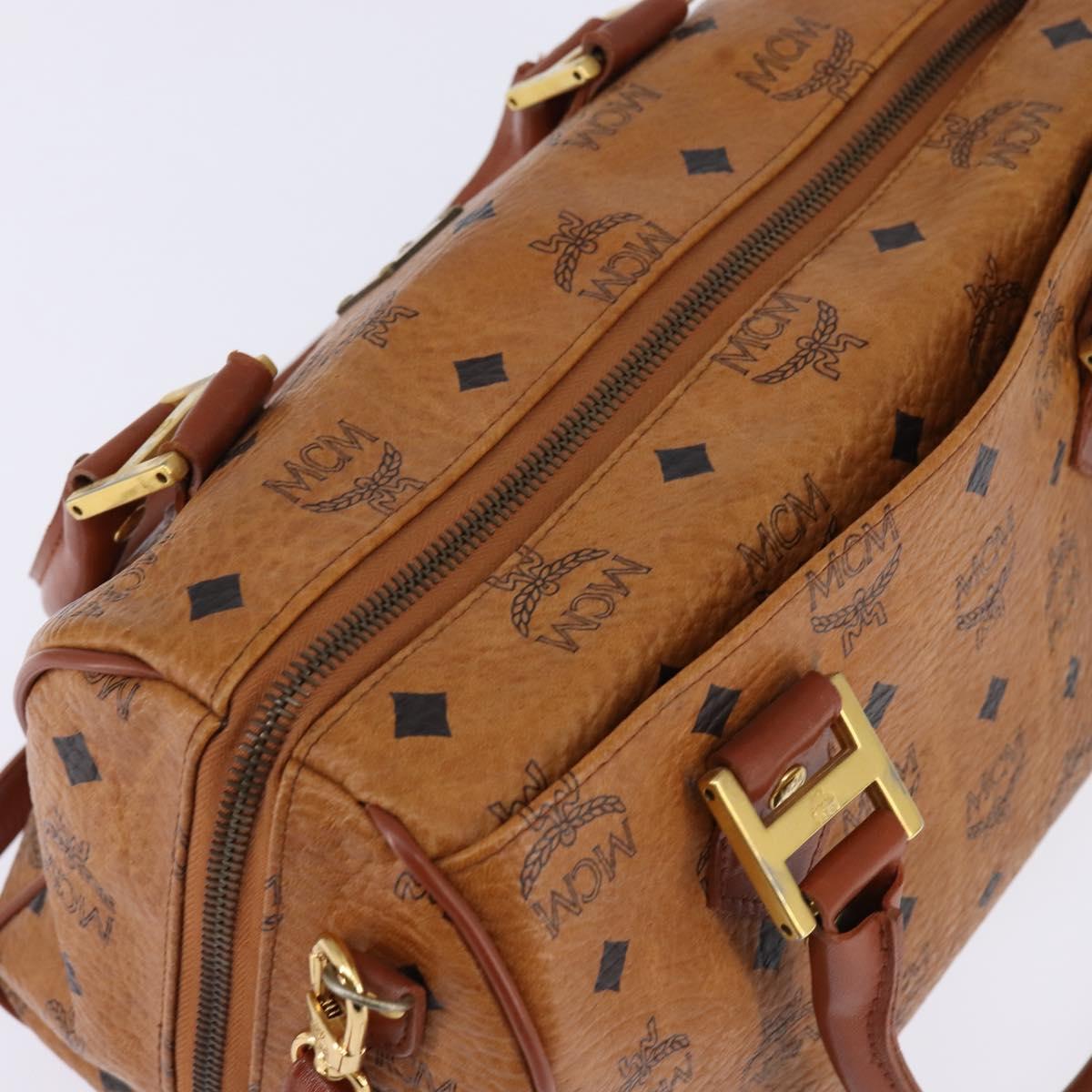 MCM Logogram Vicetos Boston Bag PVC 2way Brown Gold Auth 148233